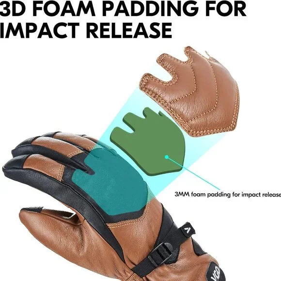 Leather Warm Ski Gloves - Picture 3 of 7